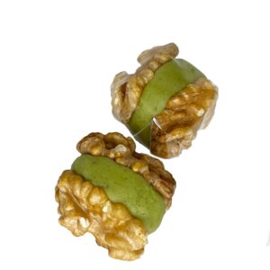 Marzipan pistachios with walnuts